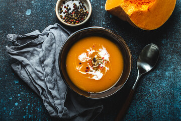 Pumpkin cream soup top view