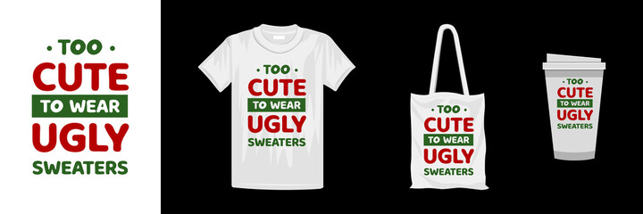Merry Christmas t-shirt design template.  Creative Christmas lettering t-shirt design.
