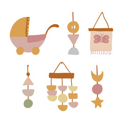 Cute vector decor child bedroom boho nursery clipart Hand drawn doodle illustrations