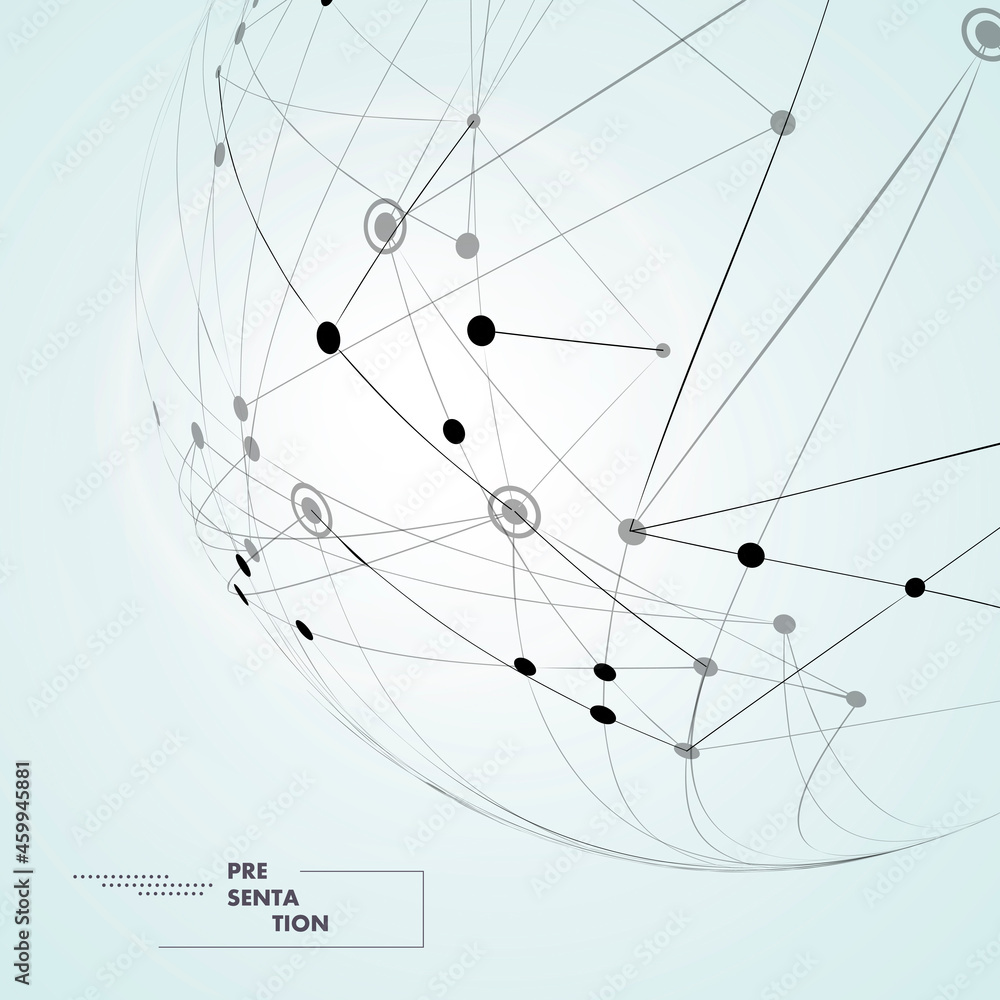 Poster Vector global mesh sphere. Abstract geometric shape with connected dots and lines. Business triangle design technology