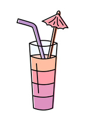 Vector illustration of an isolated glass of cocktail for banner, menu, wine card, poster, advertisement, or printing on clothes. Doodle multi colored hand drawn object
