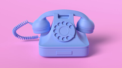 Render of Blue Vintage Phone isolated on pink background