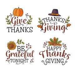 watercolor thanksgiving label collection vector design illustration