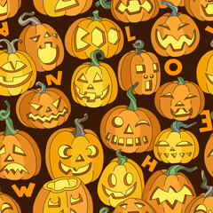 flat colored seamless spooky pumpkins