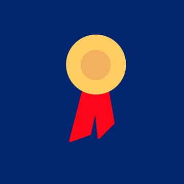 First place blank gold medal winner with red ribbon isolated on blue background vector illustration