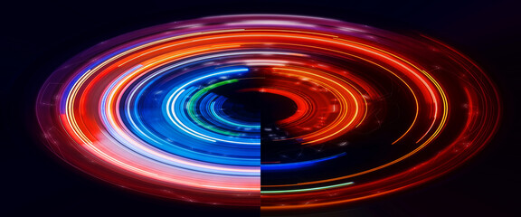 Abstract Rainbow light trails on the dark background