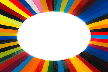 bottom of the image frame made frome color plastic acrylic shape plexiglas in circle on white background