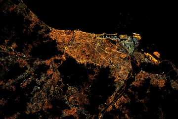 Barcelona City Seen from Space. Digital Enhancement. Elements of this image furnished by NASA