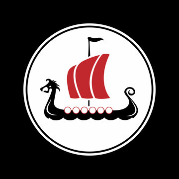 Drakkar vikings logo vector illustration. Viking transport warship. Viking ship boat scandinavia logo icon