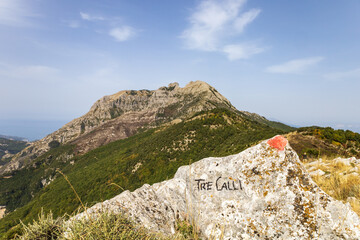 Monte Tre Calli and the Conocchia Mountain in the background. Lattari Mountains, Amalfi Coast,...