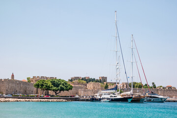 Rhodes old town. View from the sea. Greece