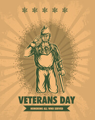 veterans days illustration vintage style