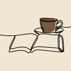 Coffee and book oneline continuous line art