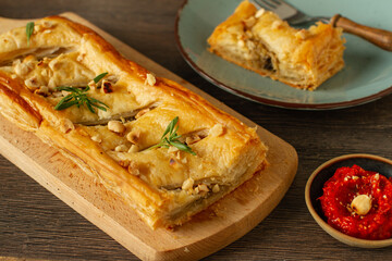 Homemade vegetables and mushrooms autumn pie