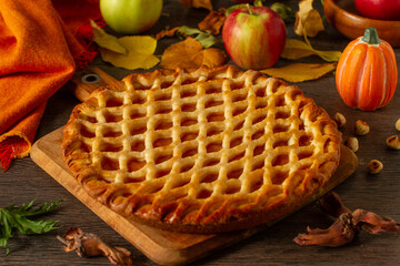 Autumn fruit pie on a table