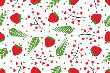 Strawberry with flower and heart love seamless pattern