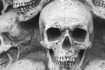 Artificial human skull close-up as postcard with skull or background with skull or photo with skull...