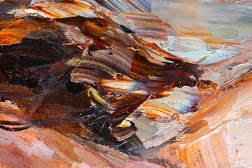 Embossed pasty oil paints and reliefs. Mix of paints.