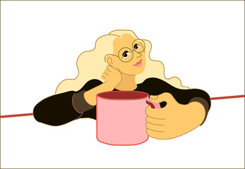 girl with glasses with a big cup in hand