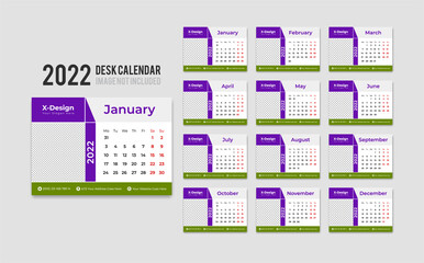 Print Ready Desk Calendar Template for 2022 Year, Desktop Monthly Office Calendar, Week Starts on Monday, Yearly Planner