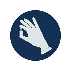 Medical icon of a doctor's hand in a glove holding a medicine. Vector.