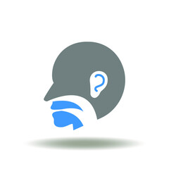 Vector illustration of human head. Symbol of ENT Ear Nose Throat. Icon of otolaryngology.