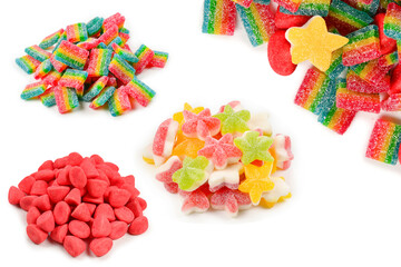 Naklejka na ściany i meble Juicy colorful jelly sweets isolated on white. Gummy candies. .