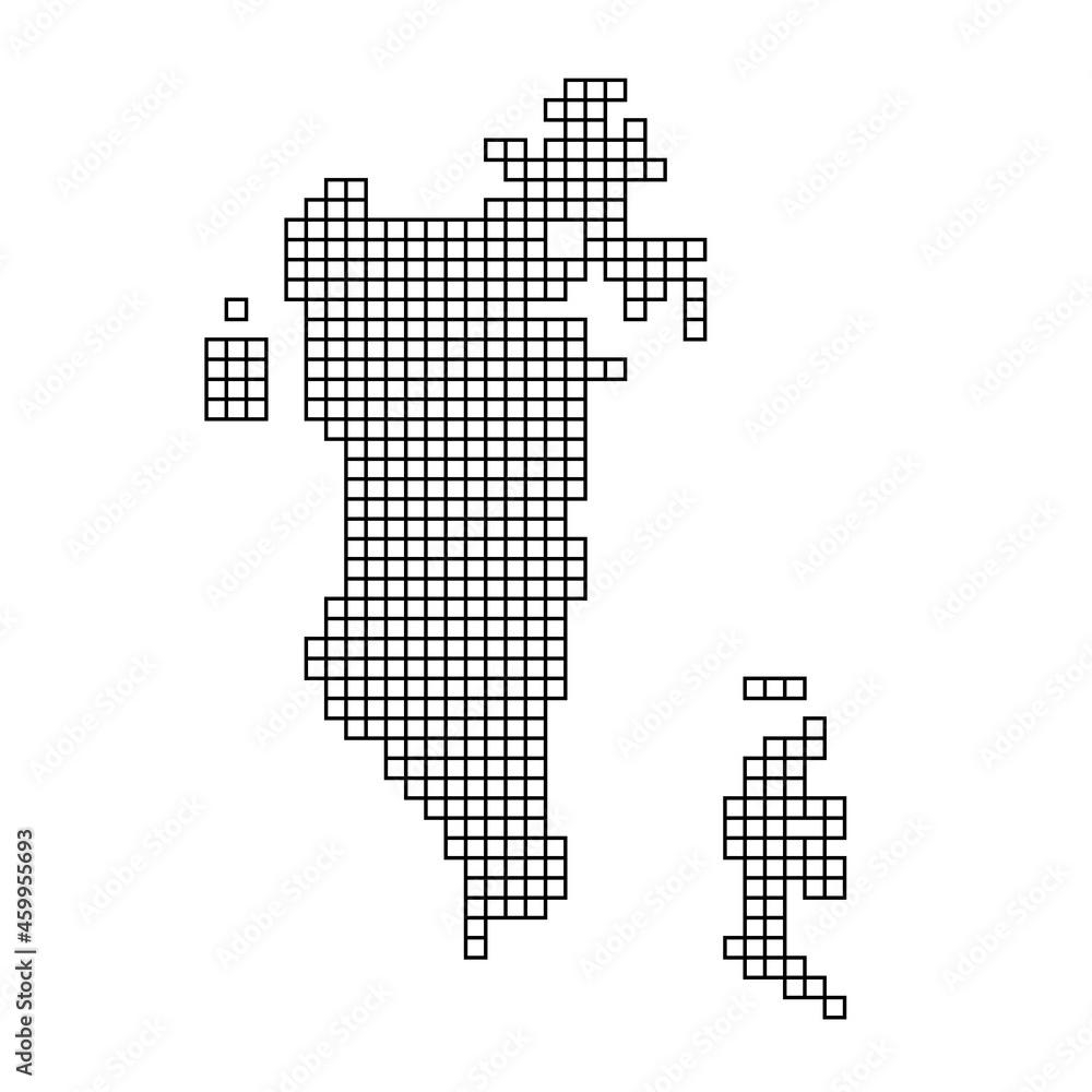 Poster bahrain map silhouette from black pattern mosaic structure of squares. vector illustration.