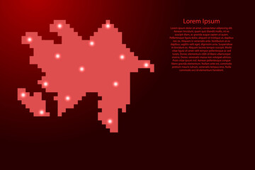 Azerbaijan map silhouette from red square pixels and glowing stars. Vector illustration.