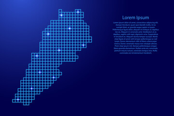 Fototapeta na wymiar Lebanon map silhouette from blue mosaic structure squares and glowing stars. Vector illustration.