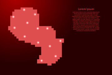 Paraguay map silhouette from red square pixels and glowing stars. Vector illustration.