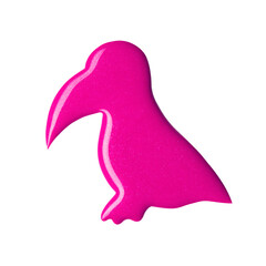 Blot of bright purple nail polish shaped bird isolated on white