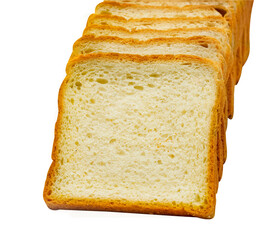 Freshly baked toast bread cut into slices. Isolated on white background