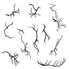 Set Black Collection Simple Line Cracked, Damaged, Hole, Earthquake, Destruction Doodle Outline Nature Element Vector Design Style Sketch Isolated Illustration
