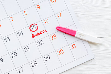 Ovulation day mark in calendar with ovulation home test