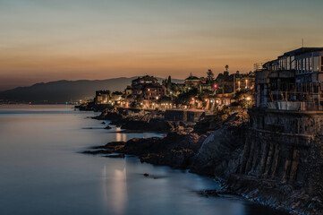Fototapeta premium Nervi Genoa, coast seen at night