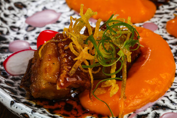 Baked pork with carrot sauce