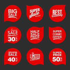 Collection of red sale stickers and tags