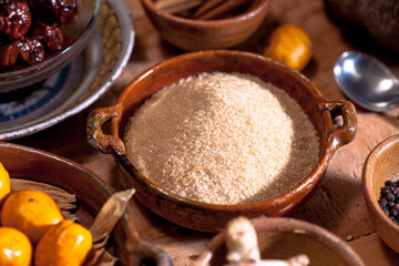 Sugar cane in a clay pot.