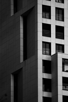 Hochhausfassade in Bauhaus-Stil aus Frankfurt am Main, Architekturfotografie