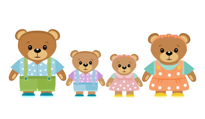 Teddy bears in flat style. Isolated on white background vector illustration.