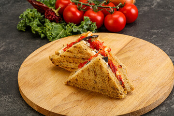 Club sandwich with eggplant and cheese