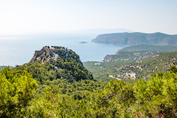 Amazing landscape near Monolithos castle in sunny day on Rhodes island, Greece
