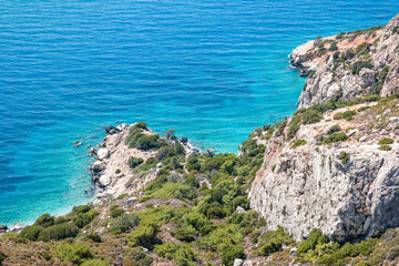 Fototapeta premium Amazing landscape near Monolithos castle in sunny day on Rhodes island, Greece