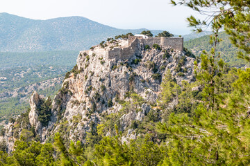 Amazing landscape near Monolithos castle in sunny day on Rhodes island, Greece