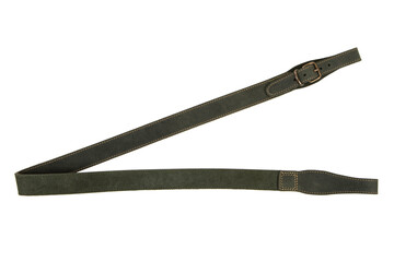 Green leather shoulder strap for a gun isolated on white background