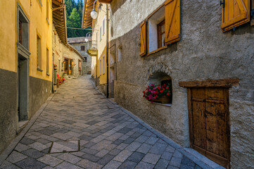 Obraz na płótnie Canvas Idyllic sight in the beautiful village of Saint Rhemy en Bosses, in the Great St Bernard Valley. Aosta Valley, Italy.