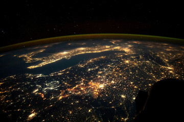 Europe at Night from Space. Digital Enhancement. Elements of this image furnished by NASA