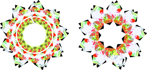 Bright colored floral frames with star elements for holidays and events. Abstract flowers for wallpaper, patchwork, prints and fabric products, cards, backgrounds and textures, dessert variants, etc.