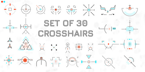 Set of isolated aim or game crosshair, target